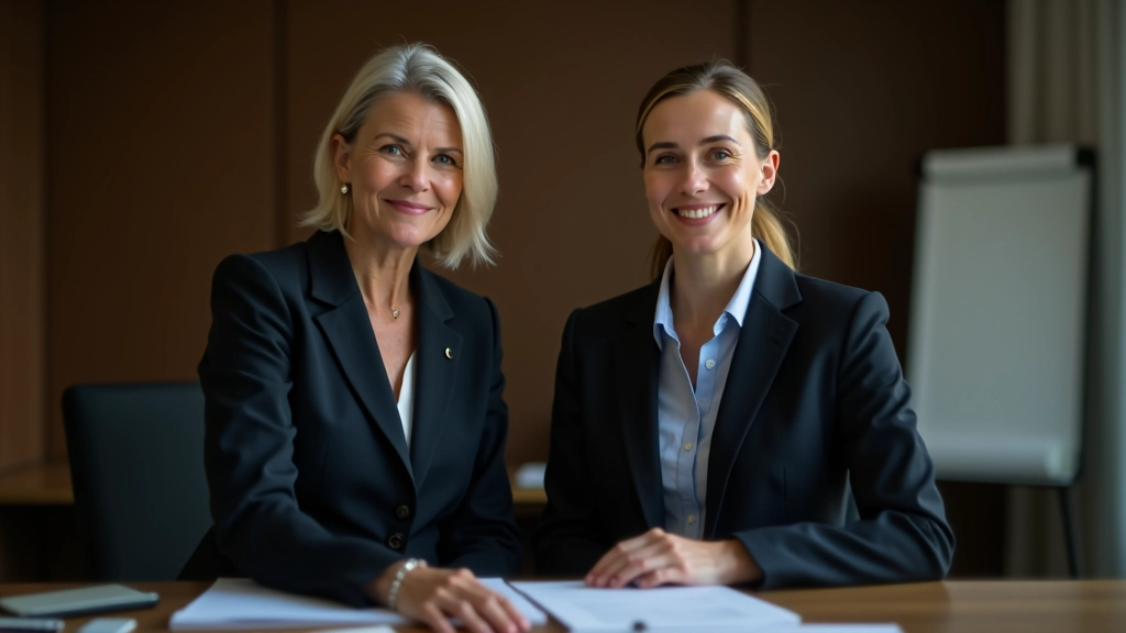 Senior executive handing off leadership responsibilities to younger successor